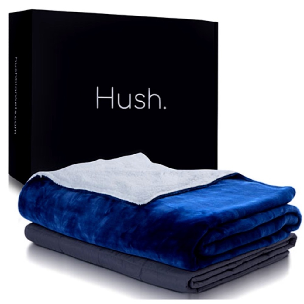 Hush. Weighted Blanket 8 lb Classic Sherpa Throw 42x72" Blue & White Brand New!